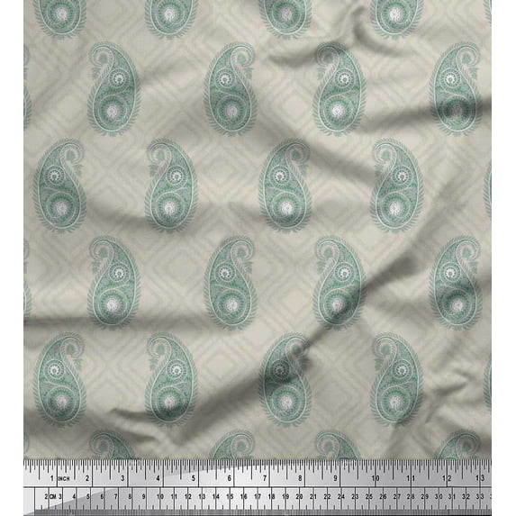 Soimoi Polyester Crepe Fabric Check & Paisley Printed Fabric 1 Yard 42 Inch Wide