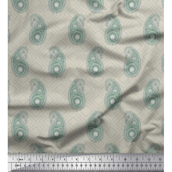 Soimoi Cotton Duck Fabric Check & Paisley Decor Fabric Printed Yard 42 Inch Wide