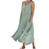 QIUOMBBP Plus Size Linen Dresses for Women Flowy Floral Printed Sleeveless Maxi Dress with Pockets Loose Summer Casual Beach Sundress Sky Blue XXXXXL
