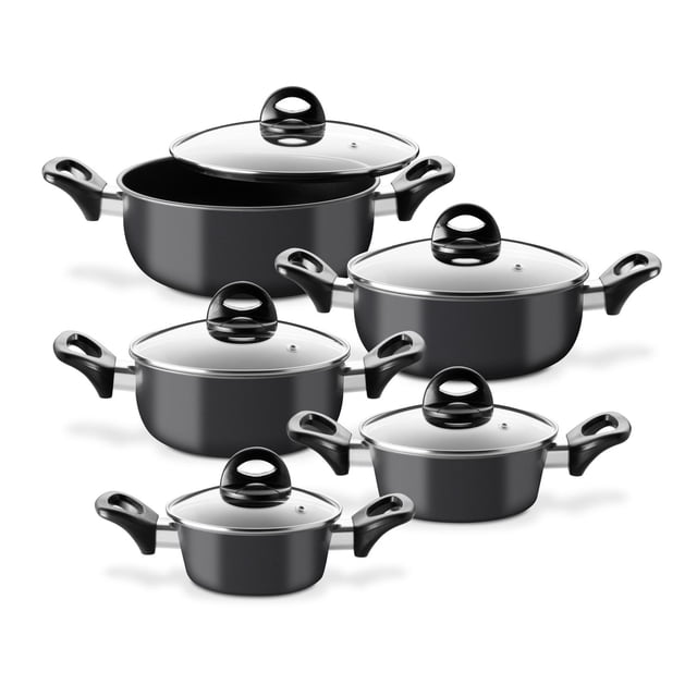 Cacerolas Antiadherentes con Tapa de Acero de Carbono Kingshouse, Ollas para Cocinar Hervir Guisar negro 10