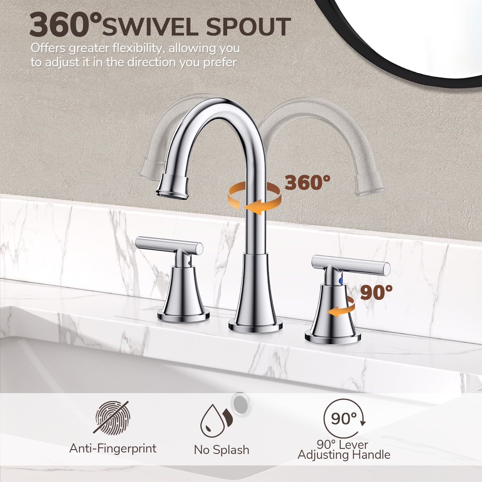 KINGTACK Bathroom Faucet for Sink 3 Hole, Chrome Bathroom Faucets with Pop-up Drain and Supply Lines, 2 Pack