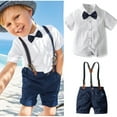 thumbnail image 2 of IDOPIP Baptism Christening Outfits for Boys Baby Clothes Sets Toddler Boy Outfits Gentleman Suits Bow Tie Shirt Suspenders Shorts Birthday Formal Wedding Party Clothes, 2 of 7