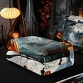 thumbnail image 5 of Homewish Halloween Pumpkin Zipper Queen Comforter Set with Fitted Sheet and 2 Pillowcases, Owl Ghost Castle Zipper Bedding Set, Dark Grey Orange, Black Reversible, 5 of 7
