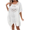 thumbnail image 2 of Taqqpue Women's Crochet Cover Up Solid Color Cutout Drop Shoulder 3/4 Sleeves Pullover Beachwear Bathing Suit, 2 of 7
