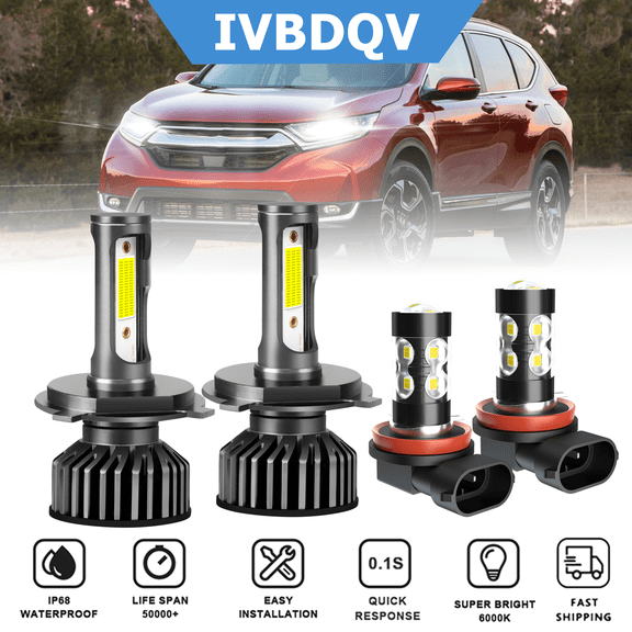 For Honda CR-V 2002-2004 LED Headlights Combo H4 High/Low Beam   H11 Fog Light Conversion Kit 4Pcs