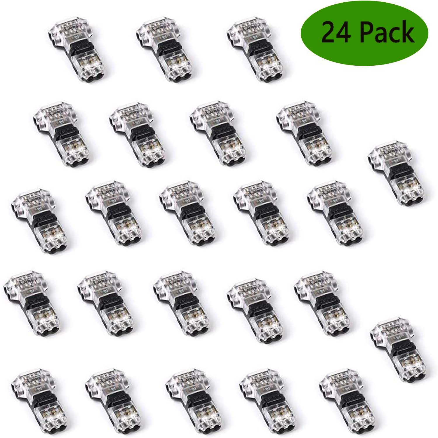 Quanmin 24 Pcs T Pin Wire Connectors, 2 Pin 3 Way Low Voltage Cable Splice, Universal for 20-24AWG Electrical Wiring Quick Connection