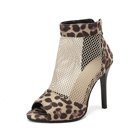 

snilers Heels for Women Breathable Open Toe Sexy Hollow out Leopard Print Stilettos High Heel Summer Party Dressy Pumps
