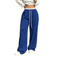 thumbnail image 3 of Gytharion Women's Lace Trim Sweatpants Solid Color Straight Leg Loose Casual Track Pants with Pockets Drawstring Elastic High Waist Joggers, 3 of 7