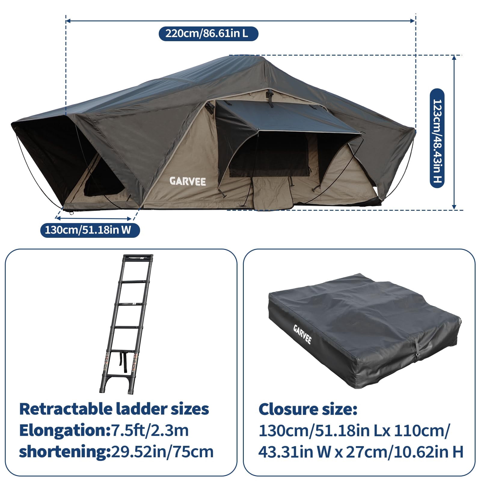 Soft Shell Roof Top Tent for SUV, Truck, Van and Trailer,  & LED Light, Waterproof UV Resistant 4-Season Design for 2-3 Person Camping on Truck, SUV, Van, Trailer