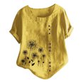 thumbnail image 1 of Women's Casual Blouses New Linen Short Sleeve Button with Round Neck Printed Tees for Ladies, 1 of 2