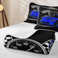 thumbnail image 4 of Castle Fairy Retro Racing Car Twin Quilt Set for Boys,Checkered Flag Design Twin Coverlet Set for Bedroom,Blue Black, 4 of 7