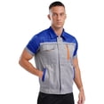 thumbnail image 2 of Aislor Men Long Sleeves Color Block Cargo Reflective Stripes Shirt with Pockets Zipper Front Work Blue&Gray 170/L, 2 of 7