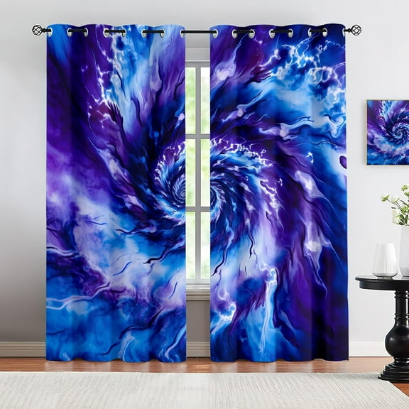 Purple Window Curtains For Bedroom, Watercolor Drapes For Living Room, Abstract Marble Blackout Curtains With Grommets 52"W x 63"L (Pack of 2)