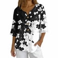 thumbnail image 2 of Warop Women's 3/4 Sleeve Tops Fashionable Printed V-Neck Blouse Loose Fit Pullover T Shirts with Decorative Buttons, 2 of 5