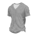 thumbnail image 2 of Ceisia Men's Loose Fit V-Neck Short Sleeve T-Shirt with Waffle Knit Texture Solid Color Stretchy Casual Fitness Home Top Gray Gifts for Father S, 2 of 8