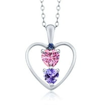 Gem Stone King 925 Sterling Silver Pink Moissanite Blue Tanzanite and Blue Created Sapphire Pendant Necklace for Women (0.74 Cttw, Gemstone Birthstone, Heart 5MM and 4MM, with 18 inch Silver Chain)