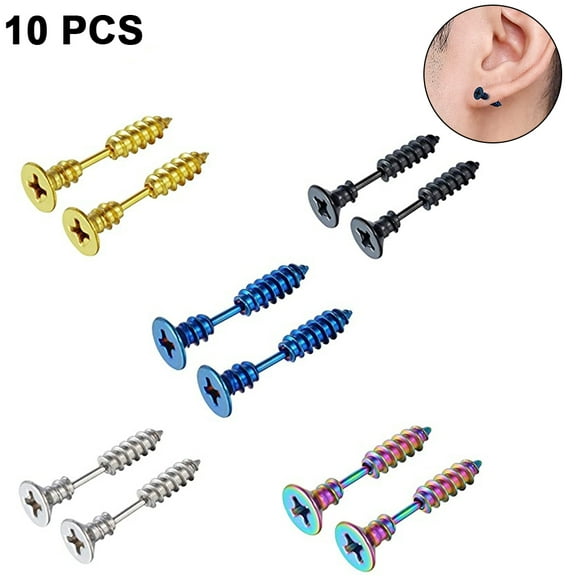 Unisex Stainless Steel Piercing Cross Screws Hoop Earrings Ear Stud Tletseagh