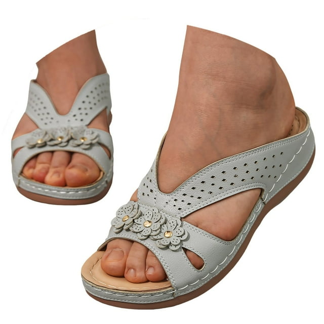 Wedge Dress Slippers Sandals for Women 2025 Bohemian Beach Flower Arch Support Walking Slides Summer Slip on