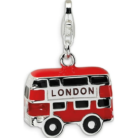 Leslies Fine Jewelry Designer 925 Sterling Silver Enamel Double Decker London Bus w/Lobster Clasp (18x36mm) Pendant