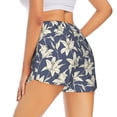 thumbnail image 4 of Picia Lilies Flowers Pattern Women's 2 in 1 Athletic Running Shorts High Waisted Workout Casual Gym Sweat Shorts with Comfy Liner Zipper Pockets-Medium, 4 of 9