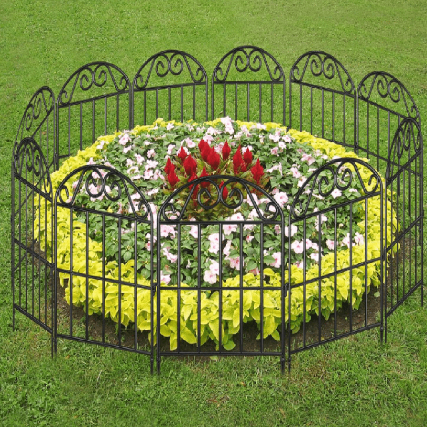 20 Panels Collapsible Garden Fence Animal Barrier, 22 Ft(L) x 24 in(H) Black Rustproof Metal Wire Panel Border for Dogs Rabbits, Flower Edging for Landscape Patio Yard Outdoor Decor, Arched