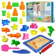 Classic Sand & Play Sculpting Play Sand for Kids, 25 Pc Kit, Natural Colored Sand with Plastic Beach Toys, Castle and Sea Animal Molds, Shovel, Inflatable Tray, and Air Pump, Interactive Sensory Fun