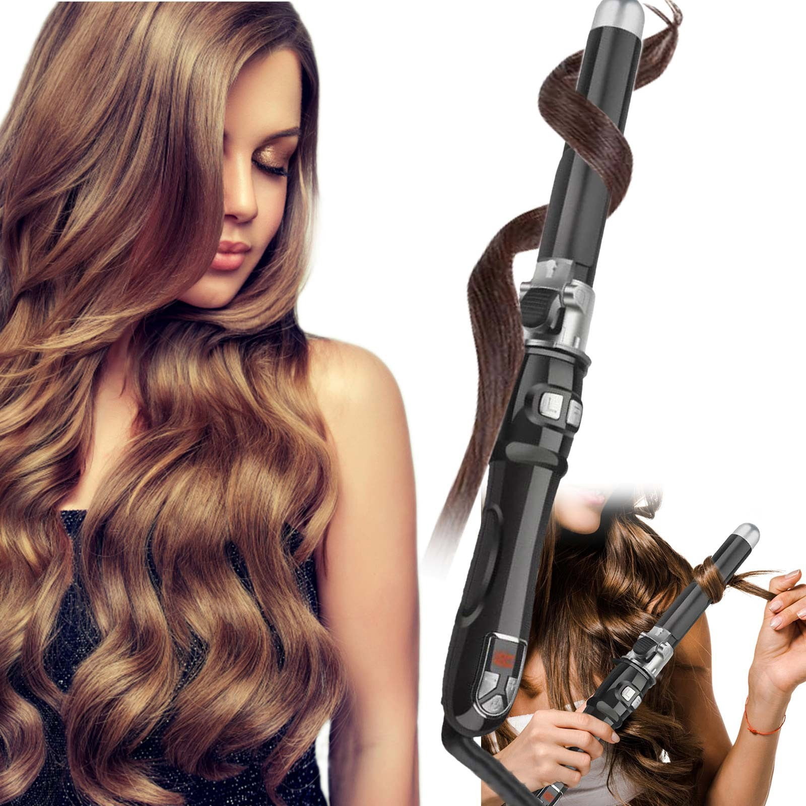 Caeoweyjj 5 in Curling Wand Hair Curling Irons Big Barrel Creeping Waves Thin Wand Automatic Rotating Electric Curling Automatic Curling God O Hurt Hair Big Wave Curly Hair Black 28mm Gauge