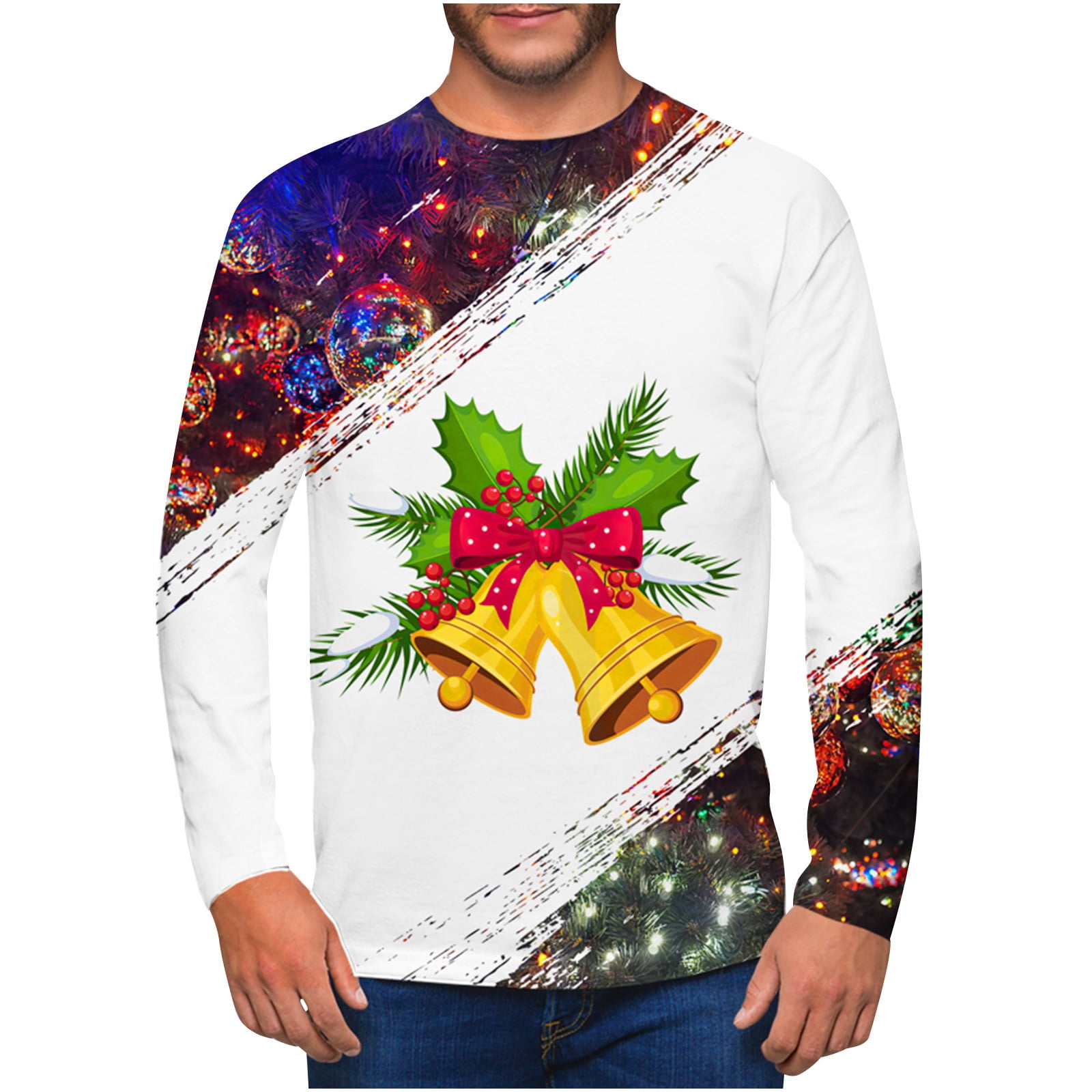 Round Neck Pullover for Men Men Casual Round Neck Pullover 3D Printed Realistic Print T-Shirt Christmas Sweatshirt Mens Workout Tops