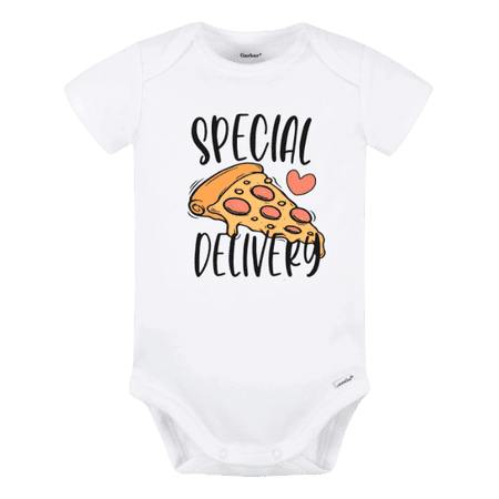Special Delivery Cute Baby Bodysuit Pizza Tshirt Premium Custom Baby Clothes Unisex Baby Gift for Mom Newborn 3-6m White