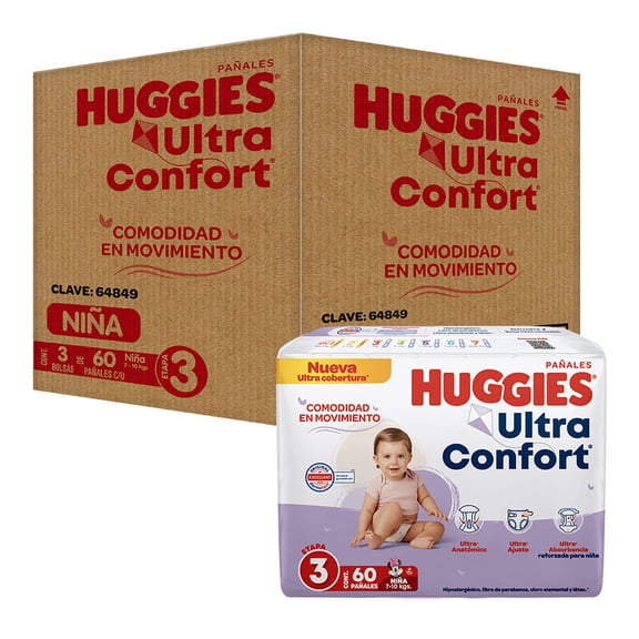 Pañal Desechable Huggies Ultraconfort Etapa 3 Niña (60 x 3) 180pz