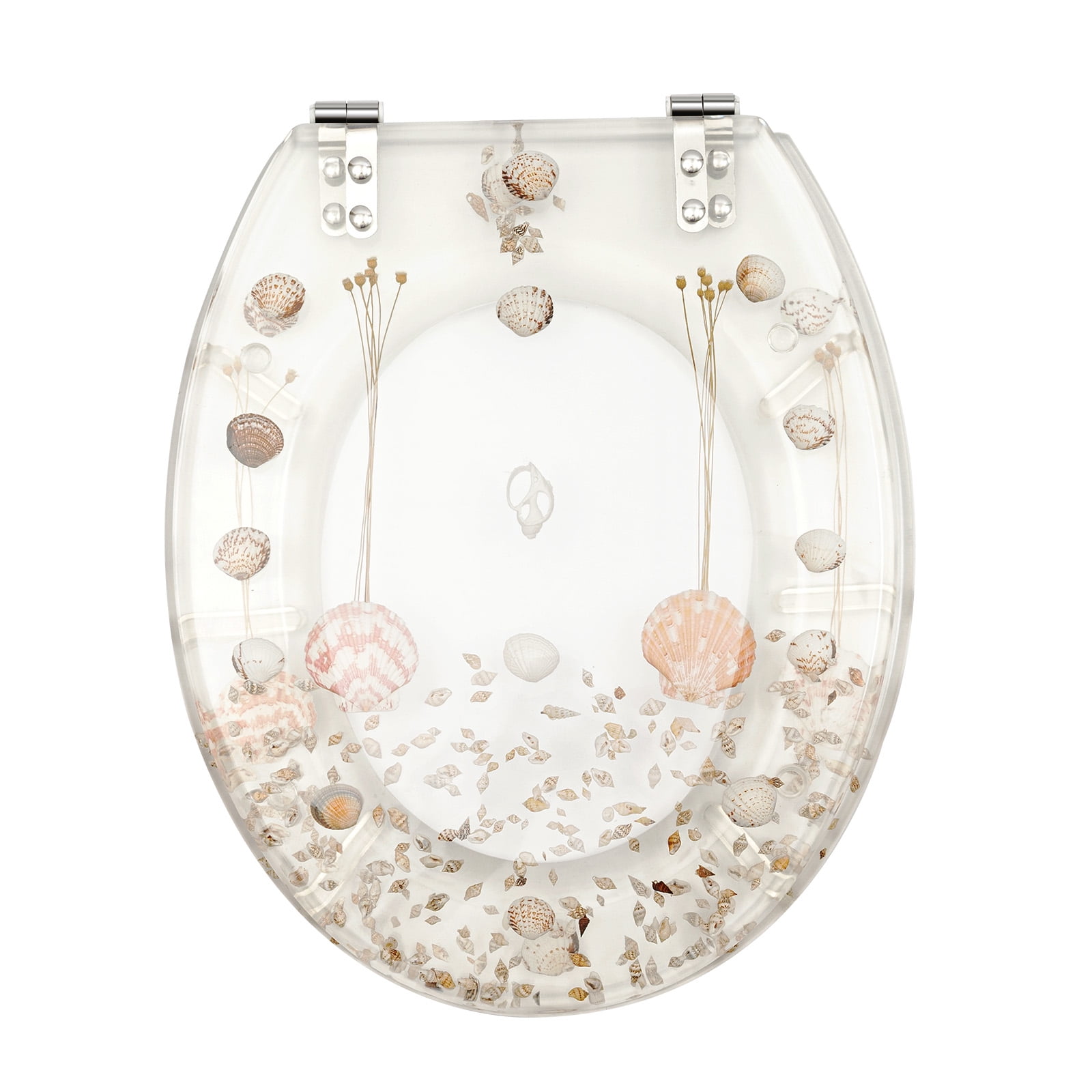 ChicHomey Clear Resin Toilet Seat  with Real Dried Flowers & Shells,Quiet-Close Seat,Universal Fit for  Standard Toilets – Easy to Clean & Install