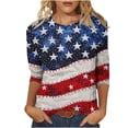 thumbnail image 2 of Independence Day Shirt Women's 3/4 Sleeve Tops Dressy Casual Womens Summer Blouses and Tops Plus Size Womens Tops Dressy Casual Cotton Print T Shirts for Women Pack, 2 of 5
