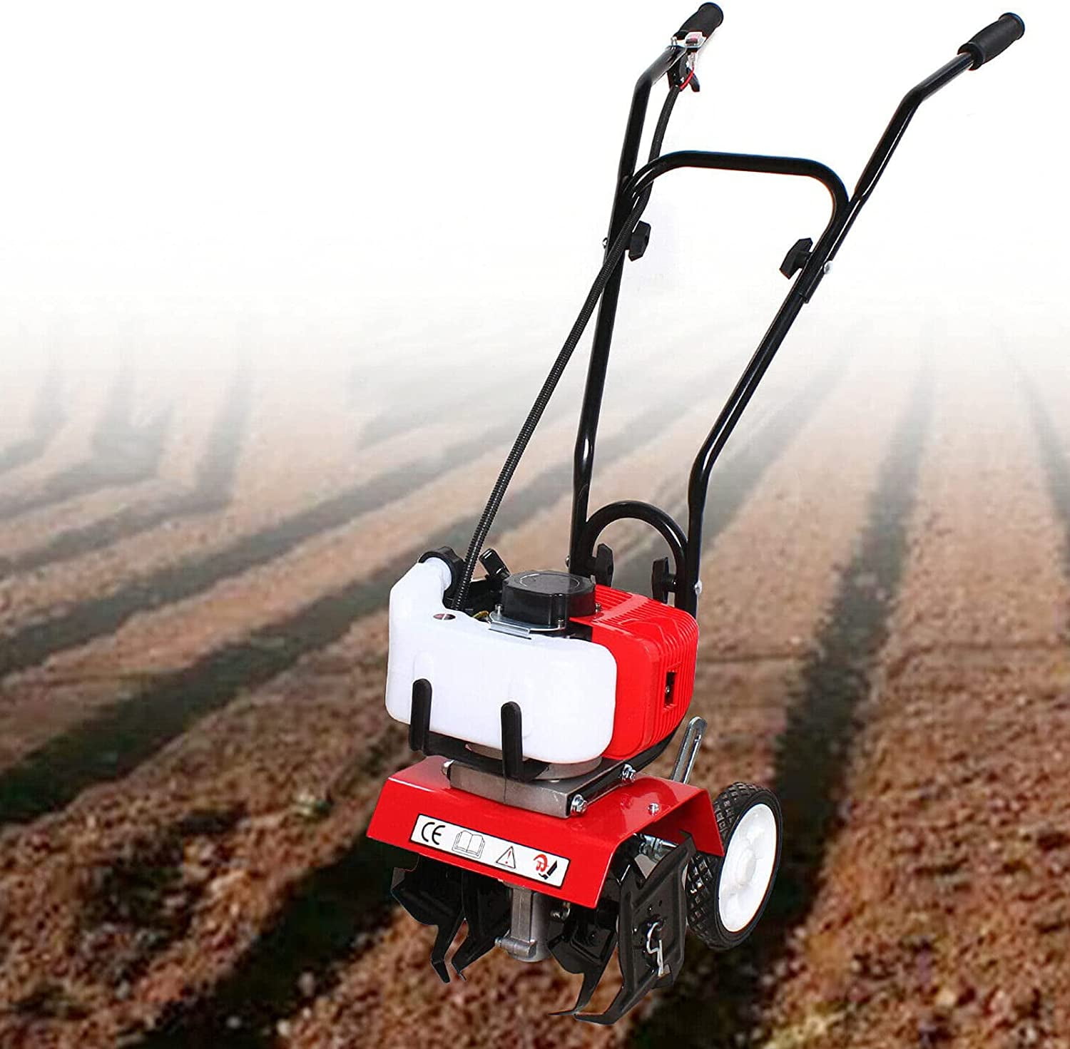 Miumaeov 52CC 2HP Gas Powered Tiller Soil Cultivator Tilling Tool For