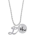thumbnail image 1 of Delight Jewelry Silvertone Small Gelato Script Initial - L - Silvertone Script Initial Disc - K - Charm Necklace, 20"+3", 1 of 4