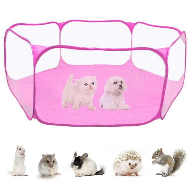 Youkk Tent for Small Animals Hexagonal Breathable Pet Tent Portable Exercise Fence for Rabbits Hamster pink
