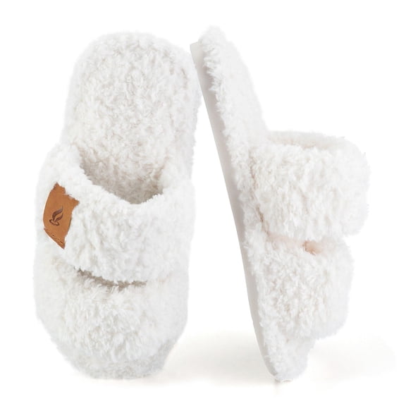 BERANMEY Womens Fuzzy Open Toe Slippers Faux Fur Slippers with Memory Foam House Shoes Lightweight for Indoor Outdoor & Home Use
