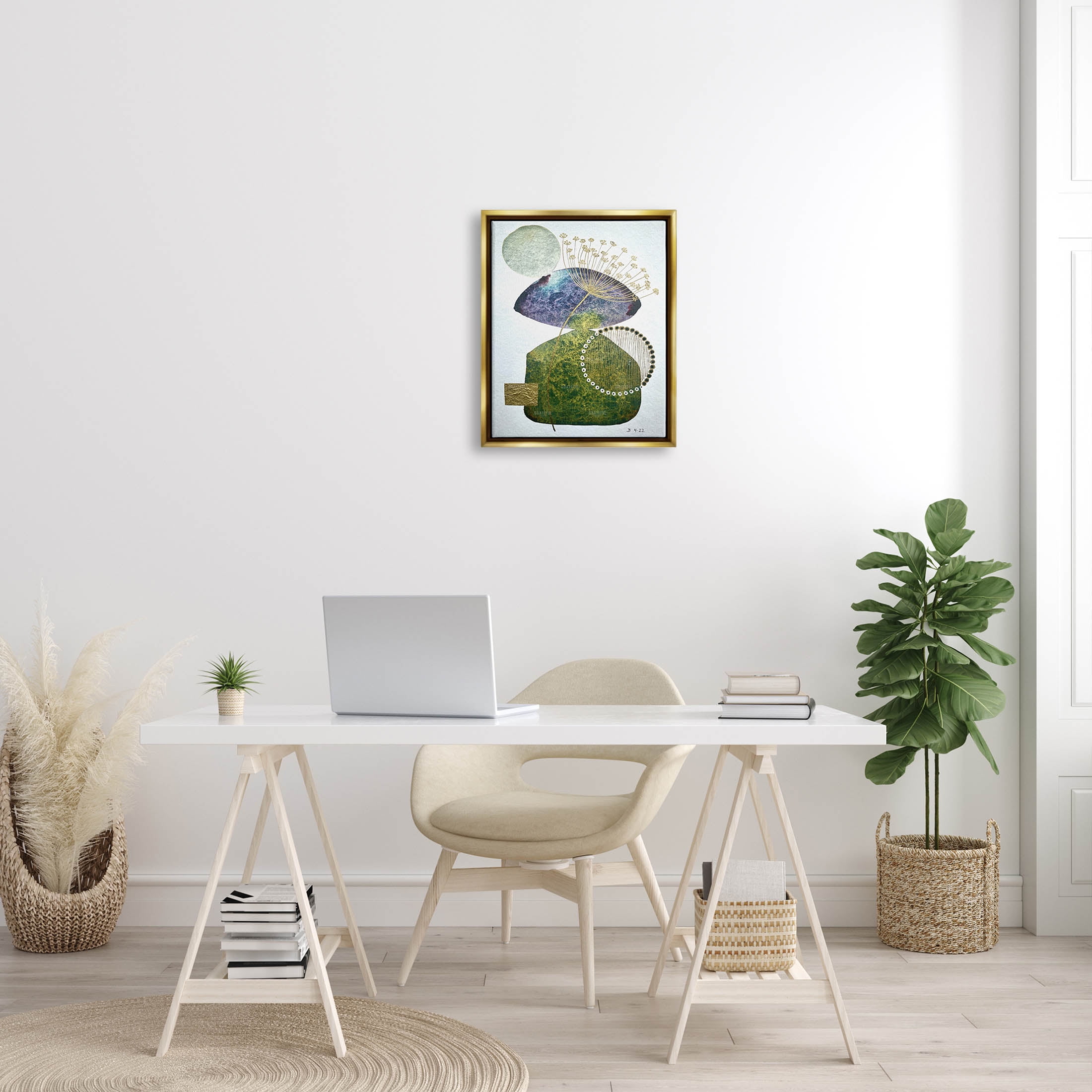 Mossy Botanical Contemporary Nature Abstract Graphic Art Metallic Gold Framed Art Print Wall Art