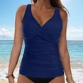 thumbnail image 2 of HCNTES Women Tankini Top Only - Tummy Control Bathing Suit Top Twist Front Swim Top Criss Cross Back Swimsuit Dark Blue,L, 2 of 9