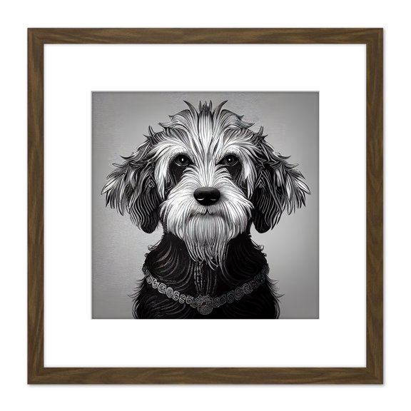 Cockapoo Dog Portrait Monochrome Tribal Illustration Square Wooden Framed Wall Art Print Picture 8X8 Inch