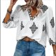 thumbnail image 2 of Blusas Casuales de con Cuello en V y Estampado Floral para Mujer, Blusas Bohemias de Verano con Mangas 3/4. Negro M, 2 of 9