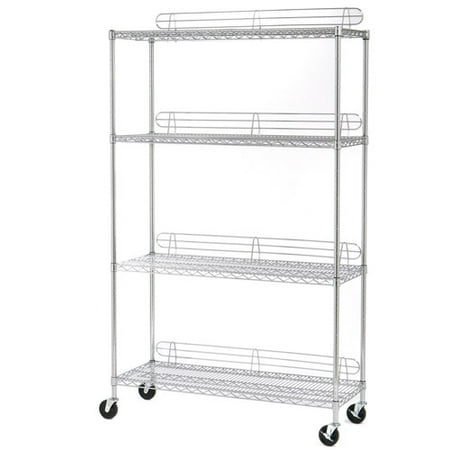 Seville Classics 4-Shelf Steel Wire Shelving System with Wheels/Ledges