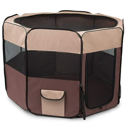 BIRDROCK HOME Internet’s Best Soft Sided Pet Playpen | Large | Portable Puppy Pet Enclosure | Dog or Cat | Indoor Outdoor Mesh Kennel | Easy Travel | Folding and Collapsible Cage | Brown and