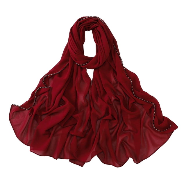 Clearance!Uooqdmx Head Scarf, Chiffon Scarf, Head Scarf for Women's Hair, Women's Solid Color Crinkled Hat with Muslim Ethnic Hijab, Head Coverings for Women, Red 1 A