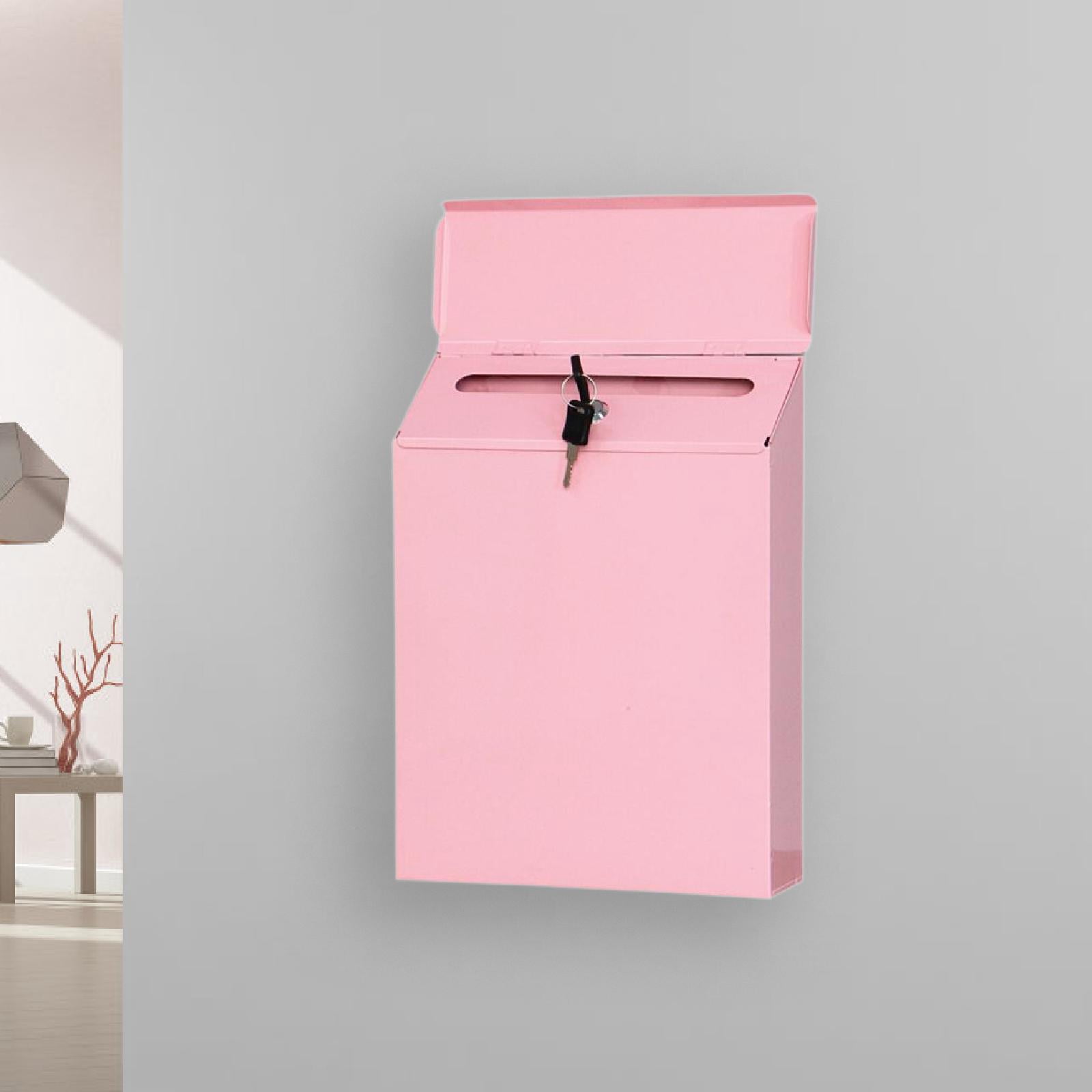 kowaku Wall Mounted Mailbox Drop Box Pink Decorative Simple Metal Postbox Newspaper Holder Box for Front Door Office