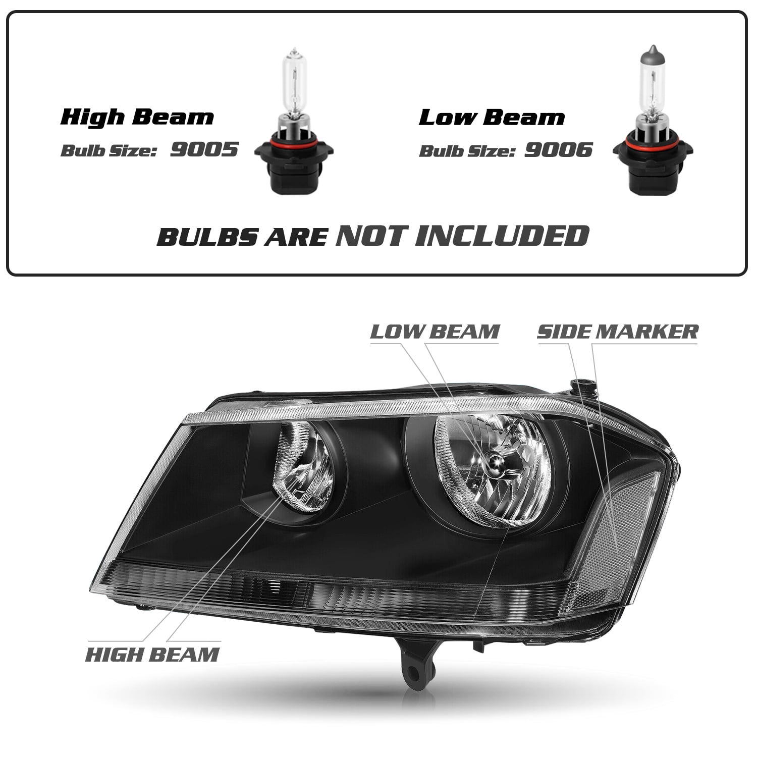 For 2008-2014 Dodge Avenger  Black Clear Headlight Assembly Headlamps Left+Right