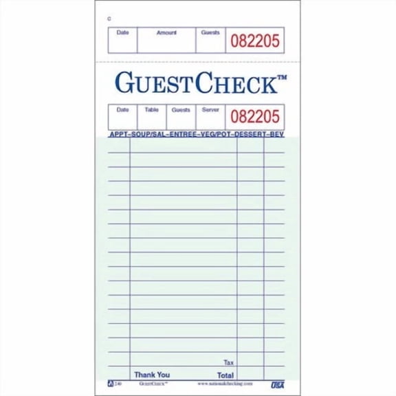 National Checking Company One-Part Copy Paper 17-Line GuestChecks Green, 6.75" Length x 3.5" Width | 50 Book/Case