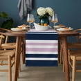 thumbnail image 2 of Navy Blue Pink Striped Table Runner - 70 Inch Long, Kitchen Dining Table Runner Dresser Scarves, Modern Minimalist Ombre Lines Farmhouse Decor for Coffee Tables Wedding Party Banquet, 2 of 8