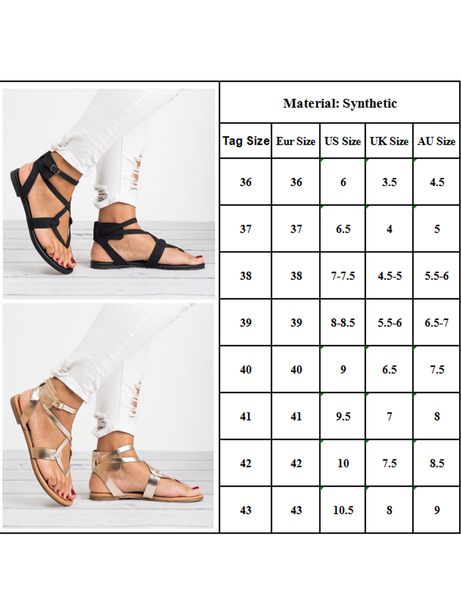 Womens Summer Boho Flip Flops Sandal Cross T Strap Thong Flat Casual Shoes Size - image 2 of 2