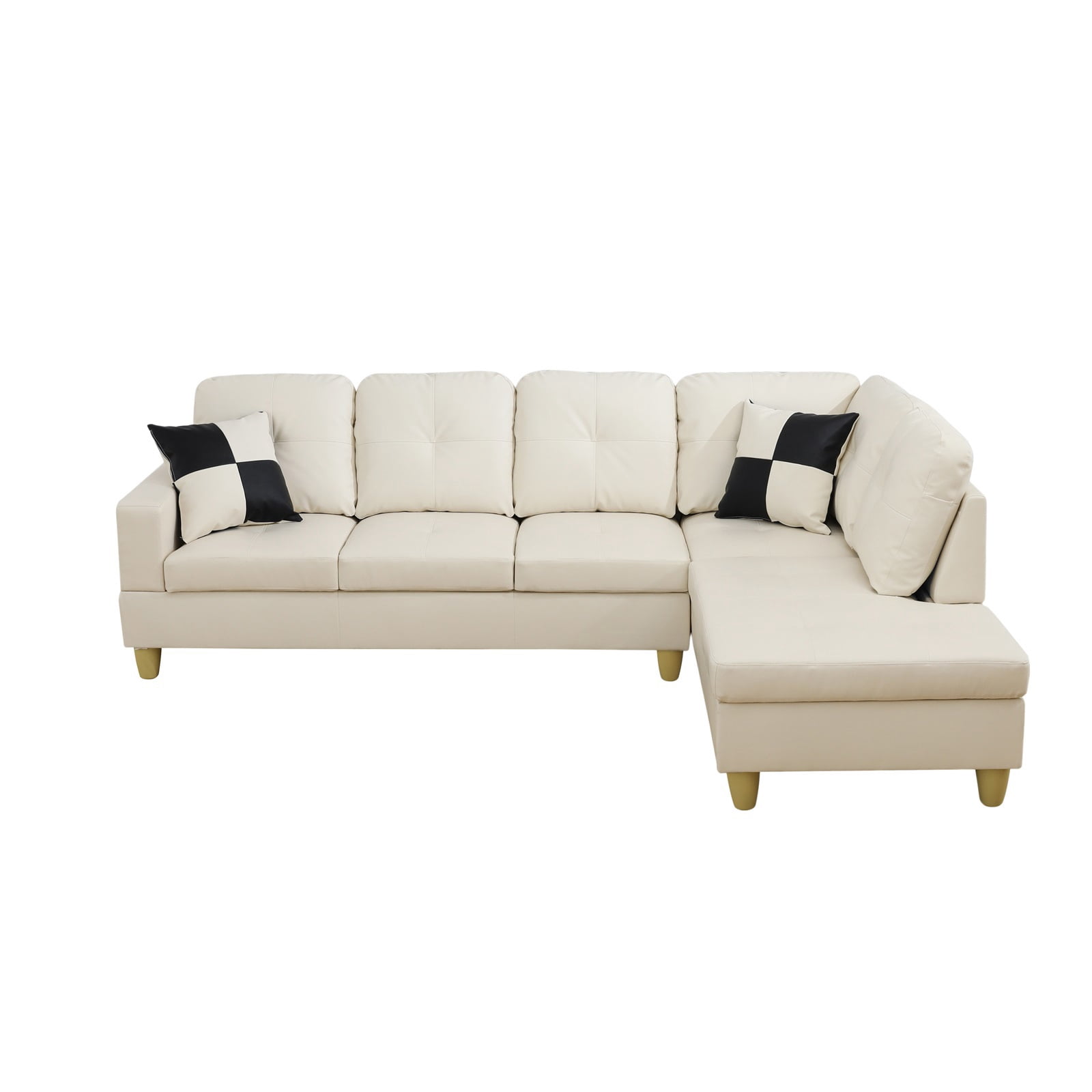 Hommoo Faux Leather Living Room Furniture Set, Sectional Sofa Set, Right Side, White