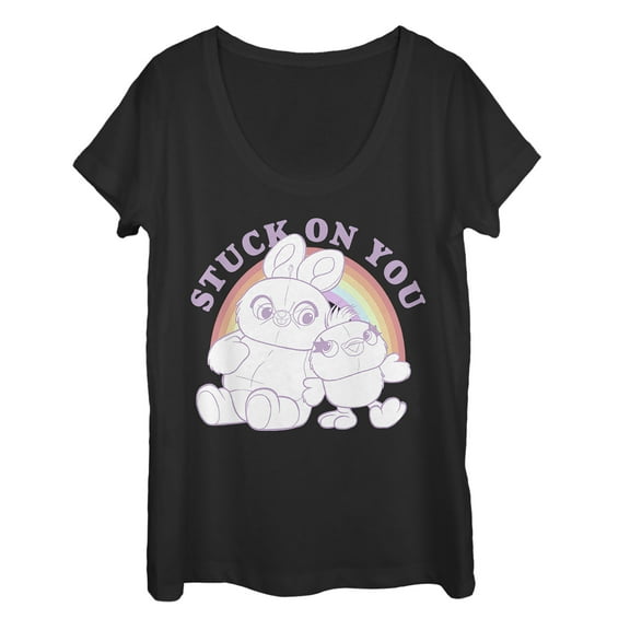 Women's Toy Story Ducky & Bunny Stuck on You Rainbow  Scoop Neck Black Medium